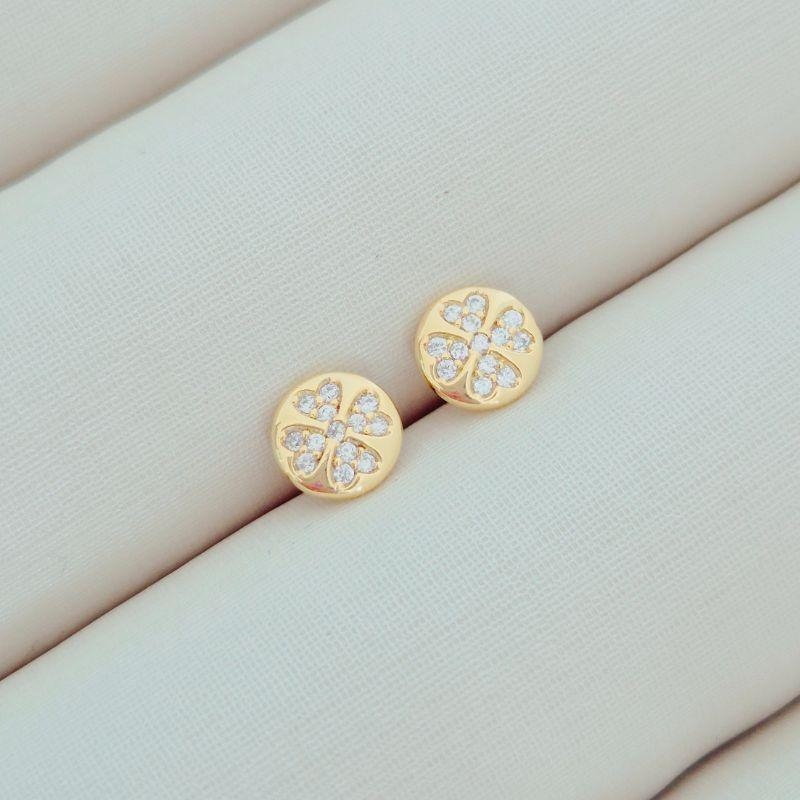 Brinco Mini Redondo Trevo Cristal