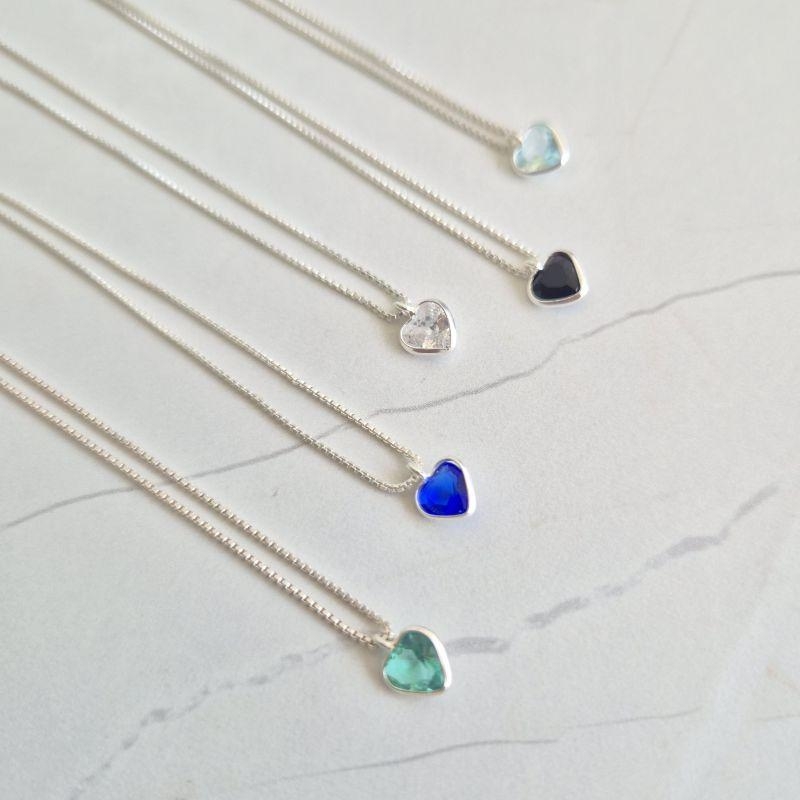 Colar (AZUL BIC) Ponto de Luz Coração Azul Bic - Prata 925