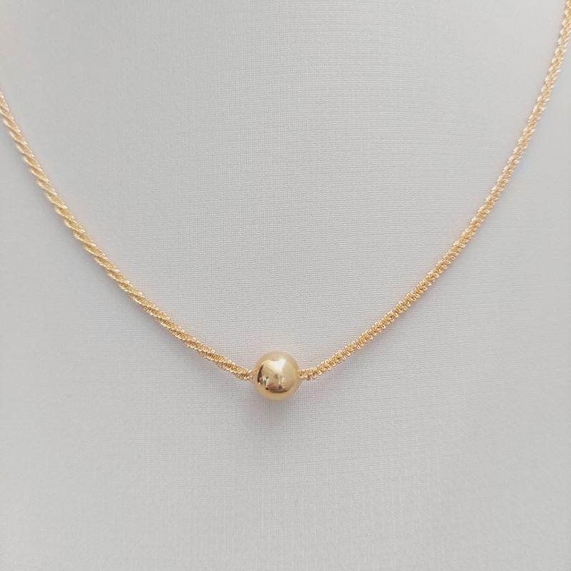 Colar Corrente ZigZag com Bolinha Lisa Central