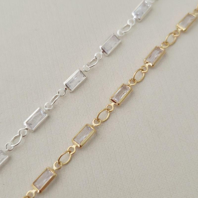 Pulseira Baguetes Zircônia - Banho Prata