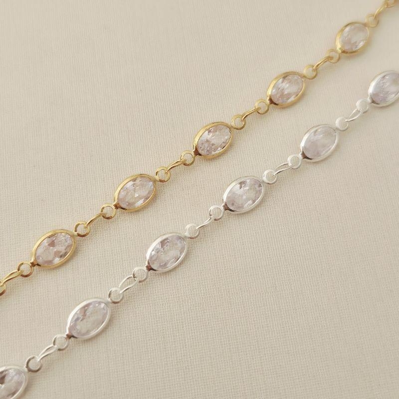 Pulseira Zircônia Oval - Banho Prata