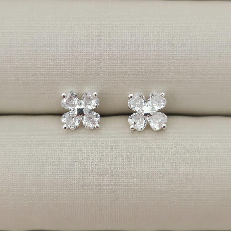 Brinco Flor 4 Pétalas Zircônia - Banho Prata