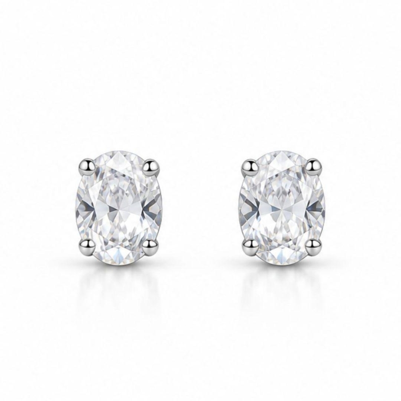 Brinco Pedra Oval Cristal - Prata 925