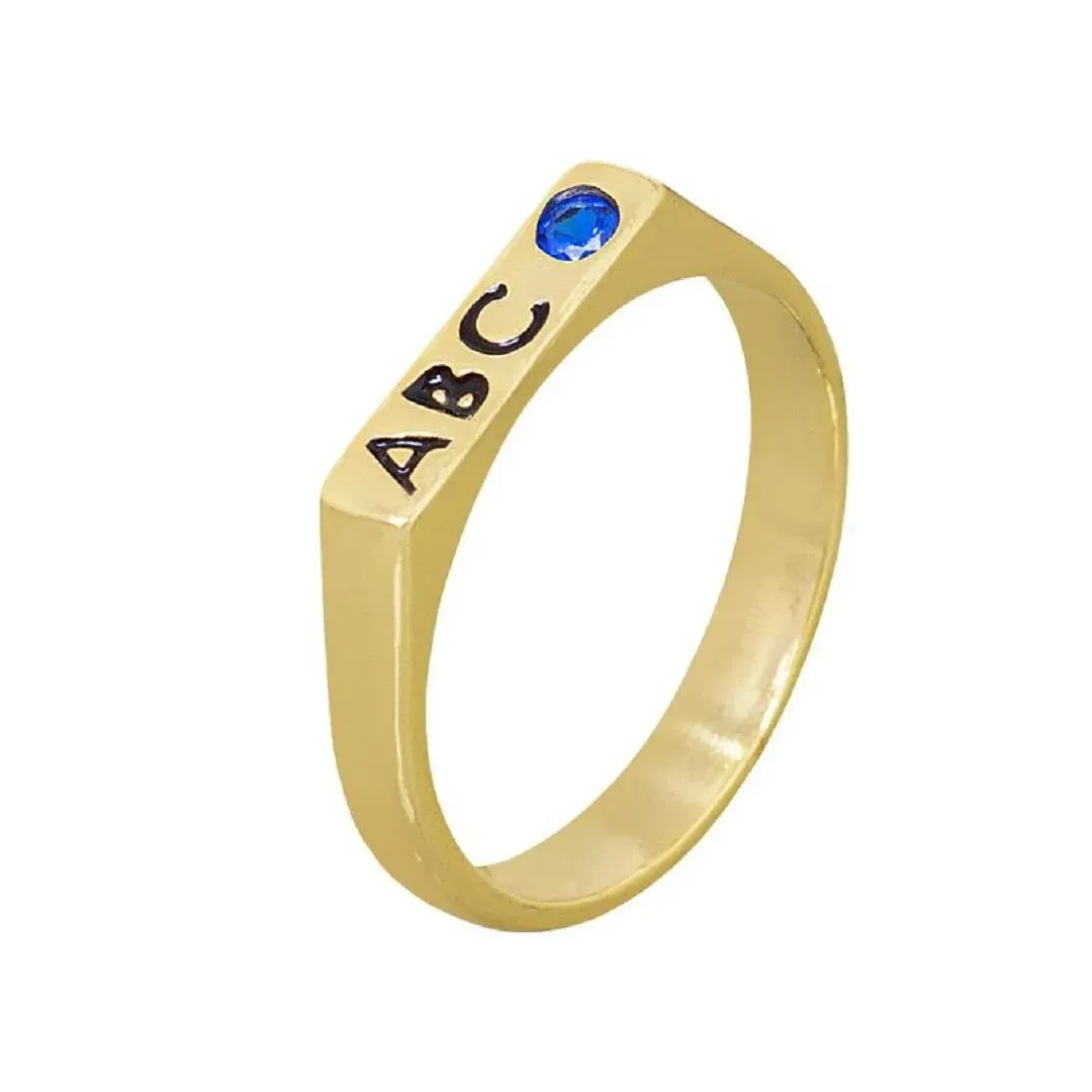 Anel ABC com Pedrinha Azul Zircônia