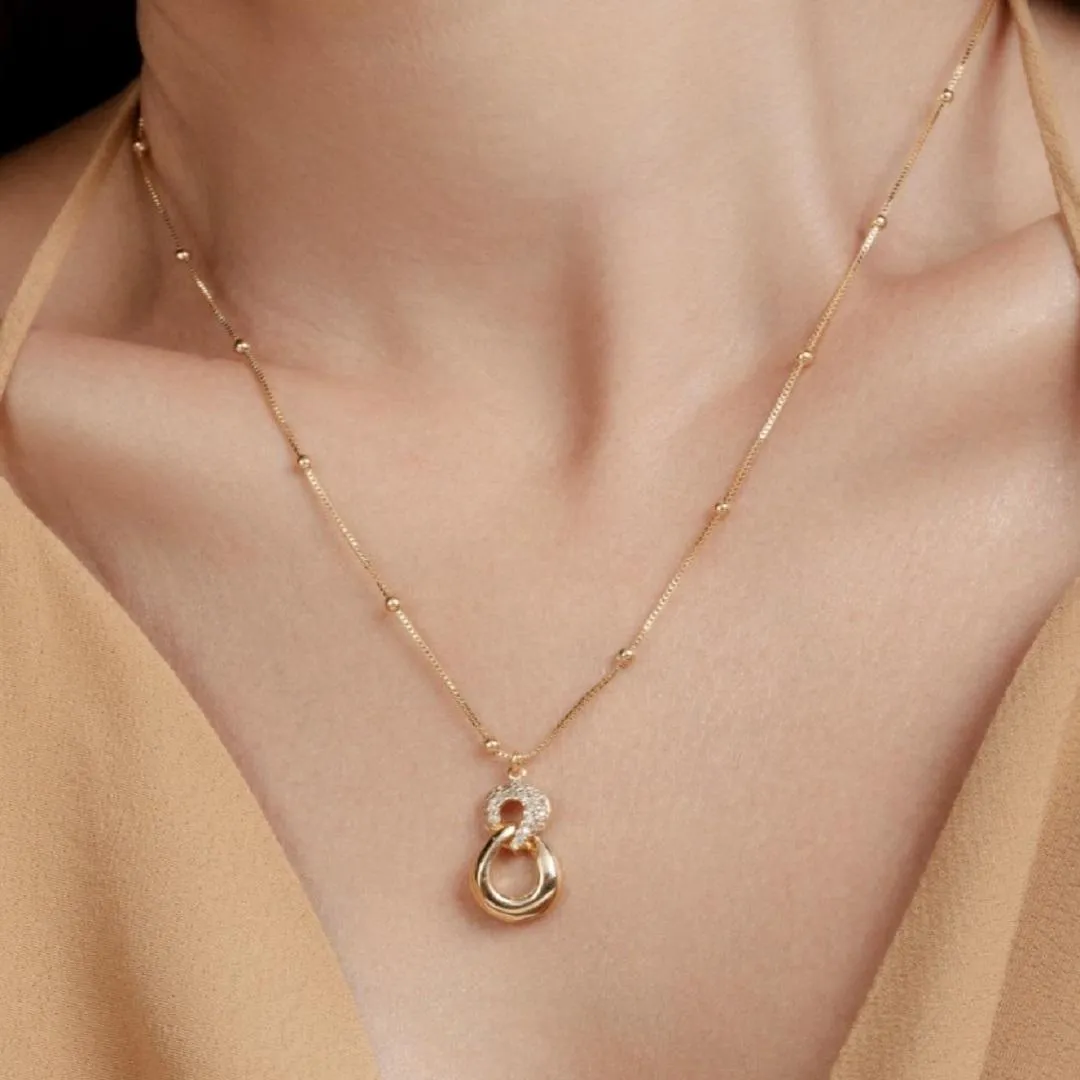 Colar Corrente Bolinhas com Pingente Infinito (metade lisa e metade zircônia)