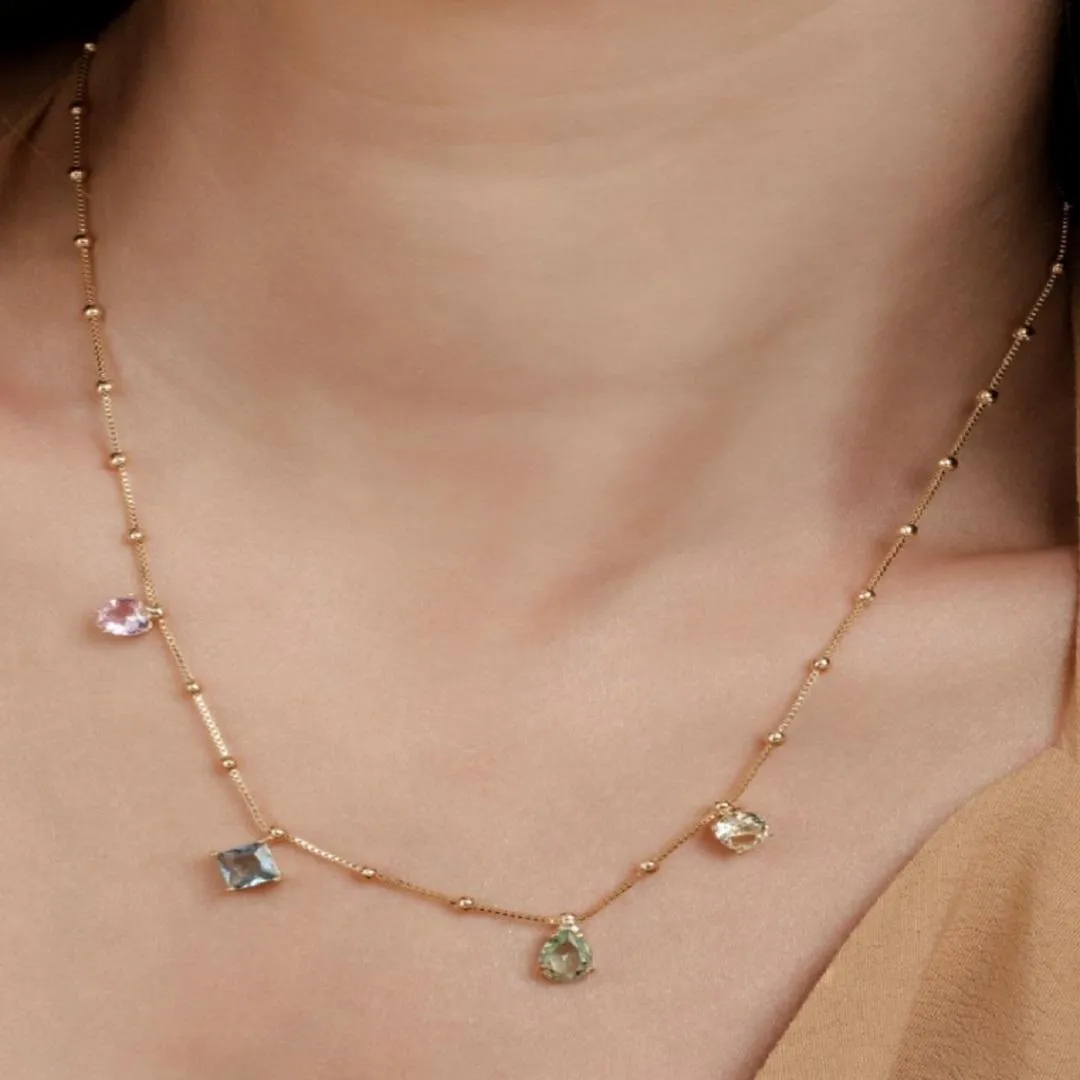 Colar Bolinhas com 4 Zircônias Colors (coração-gota-quadrado-redondo)