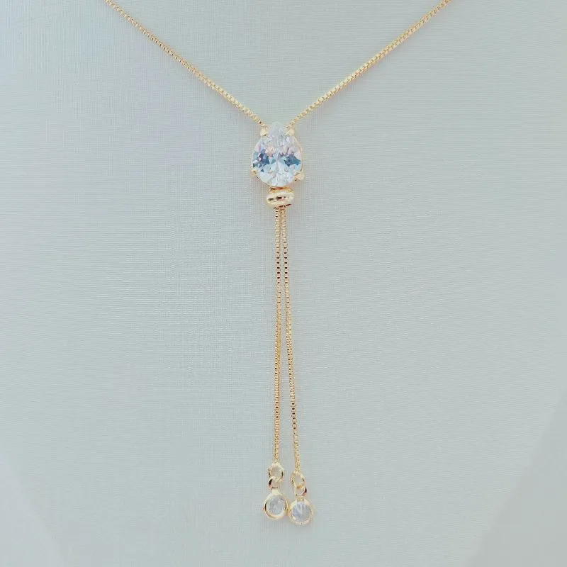 Colar Gravata com Pingente Gota Cristal G