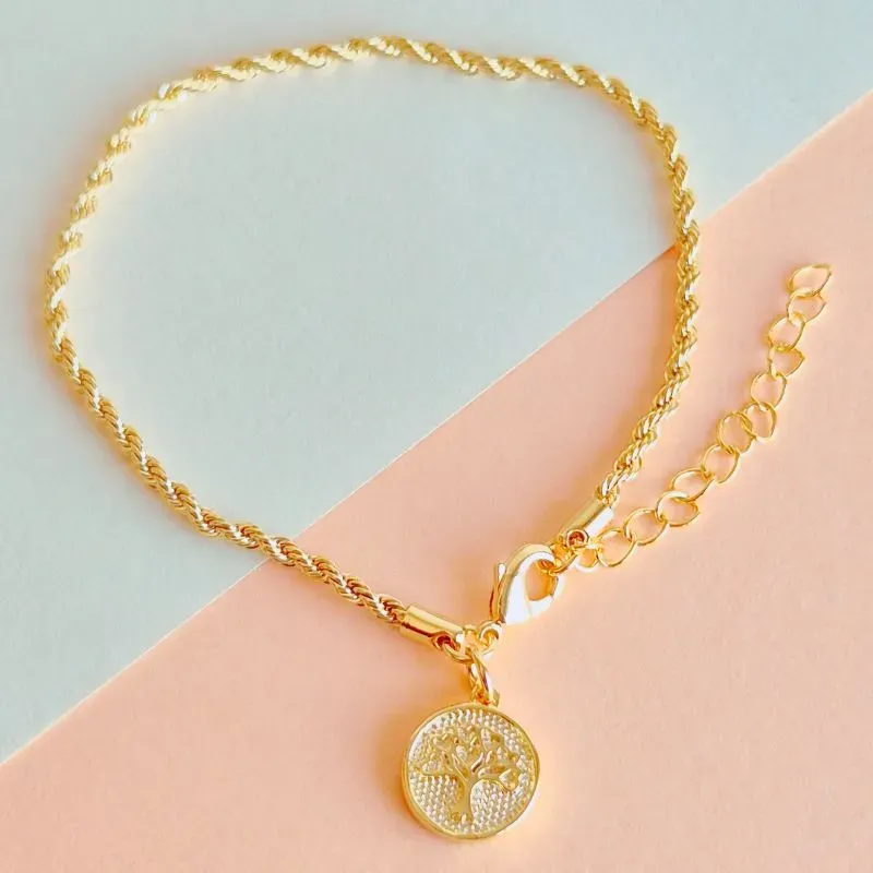 Pulseira Cordão Baiano com Pingente no Fecho - Medalha Árvore da Vida
