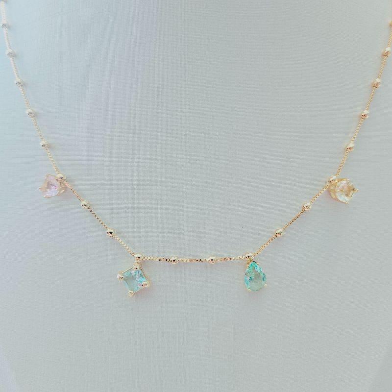 Colar Bolinhas com 4 Zircônias Colors (coração-gota-quadrado-redondo)