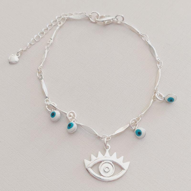 Pulseira Olho Grego Placa e Pingentes