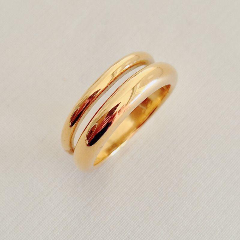 Anel 2 Aros Aço Inox Dourado