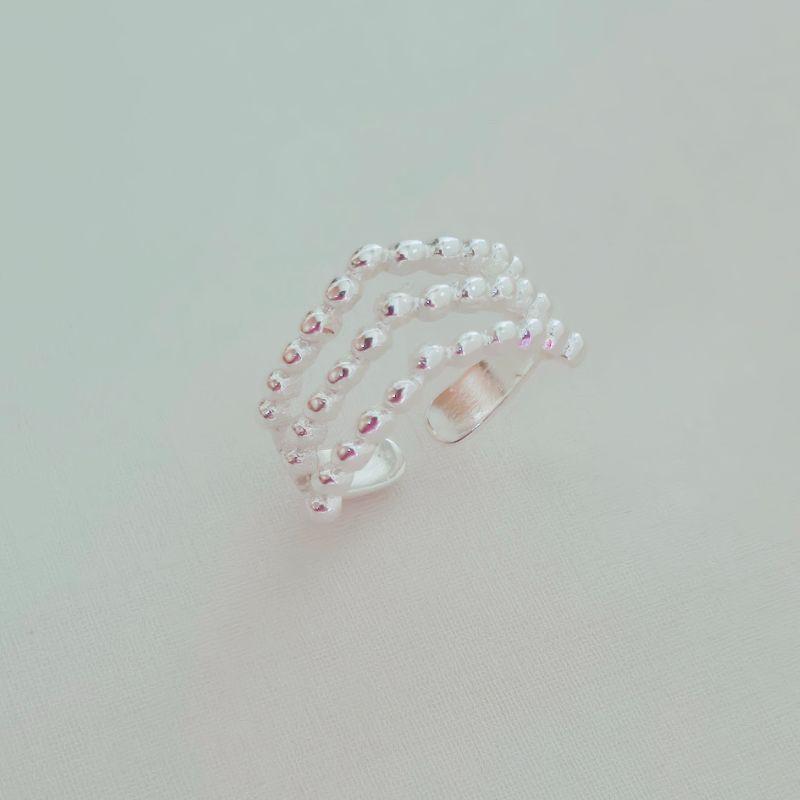 Anel Regulável 3 fios de Bolinhas - Prata 50