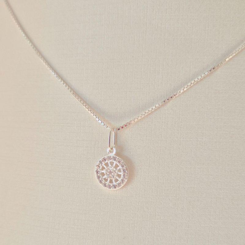 Colar com Pingente Pizza Redondo Cristal - Prata 925