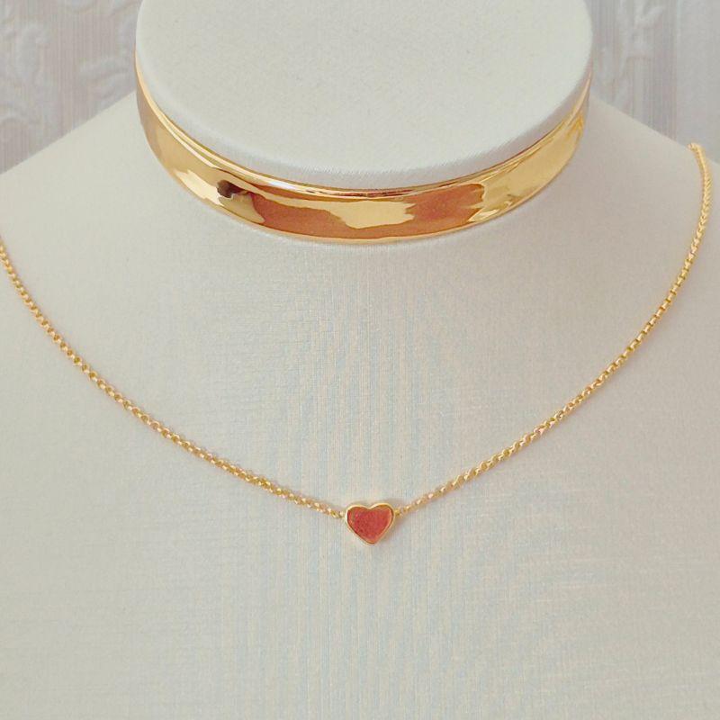 Choker Mini Elo Português e Pingente Central Coração - 40cm + 4cm