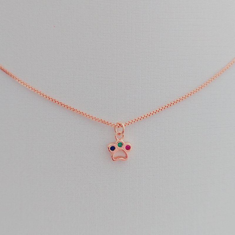 Colar Infantil com Pingente de Patinha - Zircônia Colorida