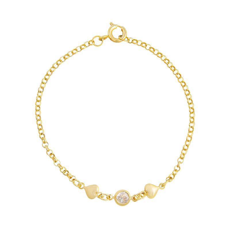 Pulseira 2 Corações Lisos e Zircônia Central