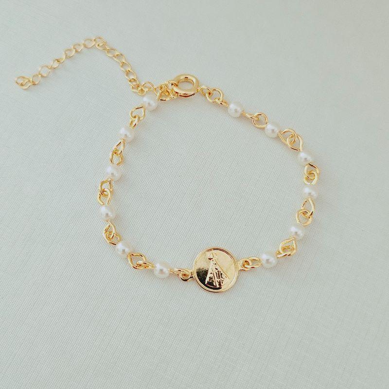 Pulseira Coração N.S Aparecida c/ Pérola