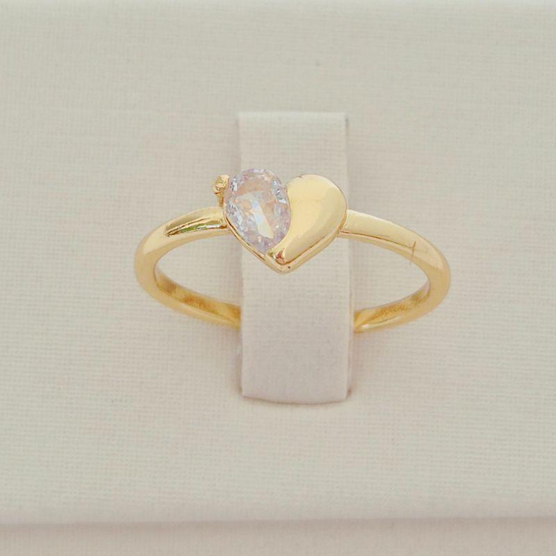 Anel Coração Metade Liso e Metade Zircônia