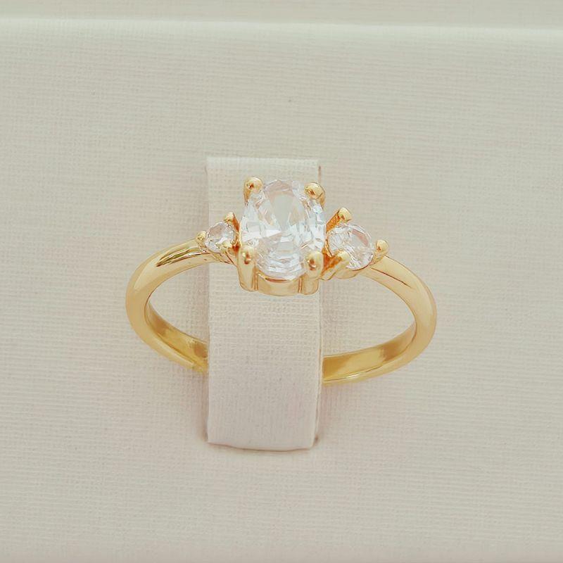 Anel Pedra Central Zircônia Ovalada