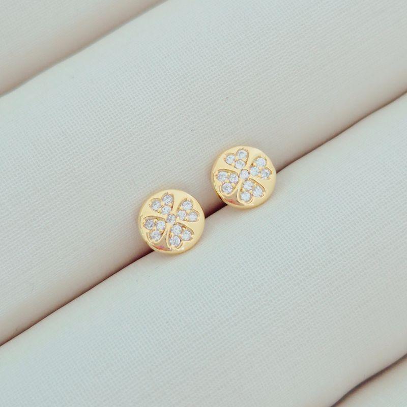 Brinco Mini Redondo Trevo Cristal