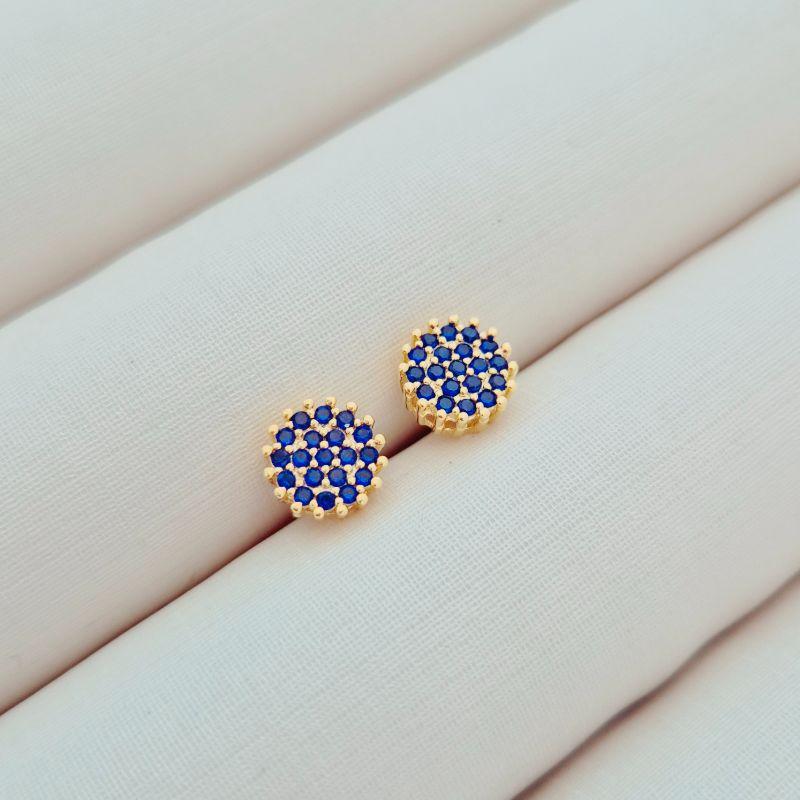 Brinco Redondo Cravejado Azul