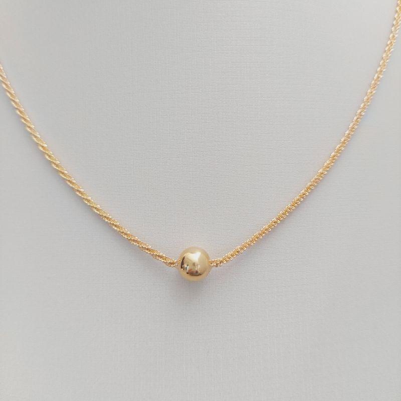 Colar Corrente ZigZag com Bolinha Lisa Central
