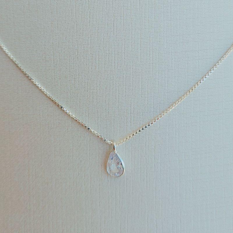 Colar Ponto de Luz Gota Cristal - Prata 925