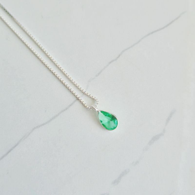 Colar Ponto de Luz Gota Verde Água - Prata 925