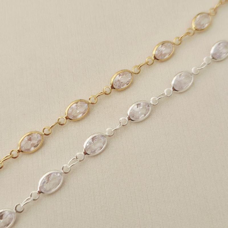 Pulseira Zircônia Oval - Banho Prata