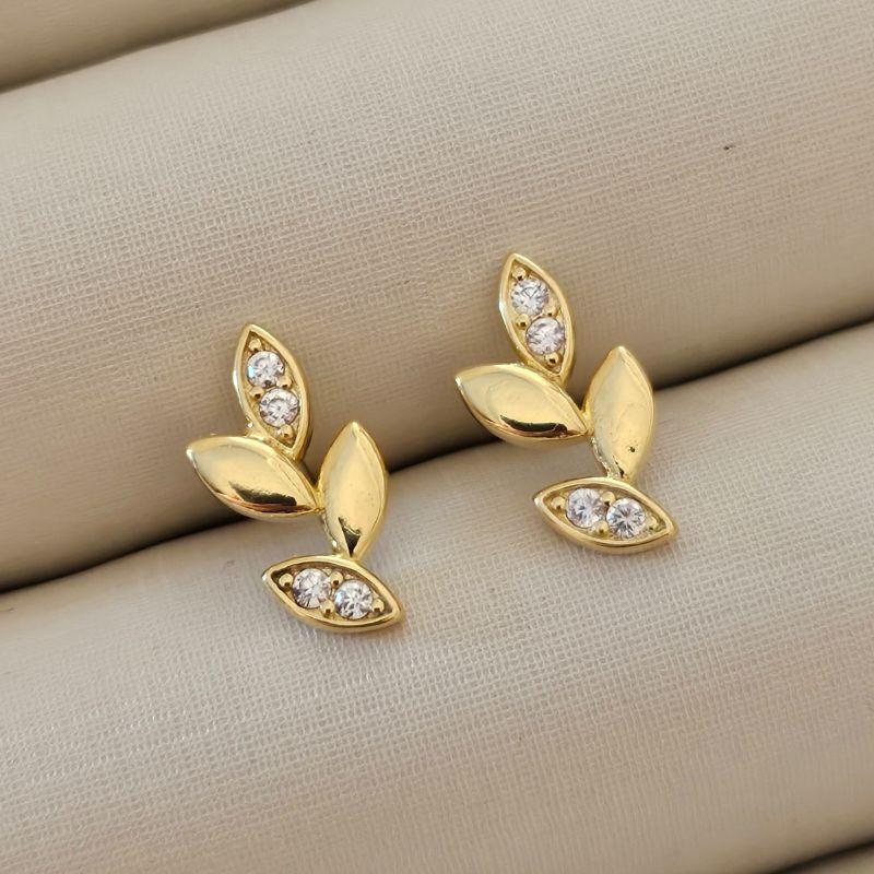 Brinco Folhas Liso e Zircônia Cristal
