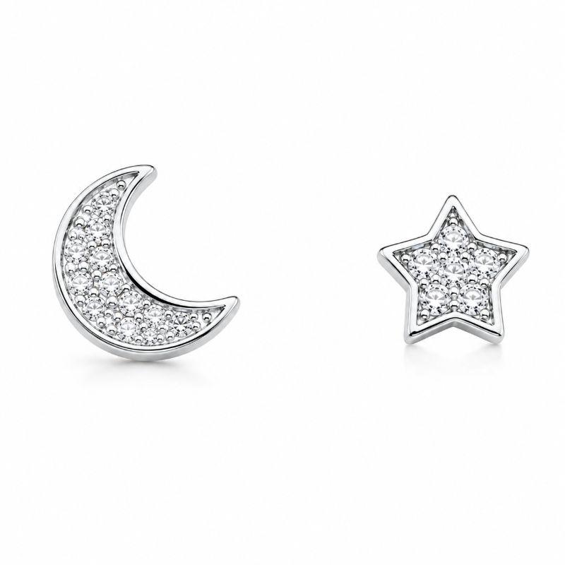 Brinco Lua e Estrela Cravejado - Banho Prata