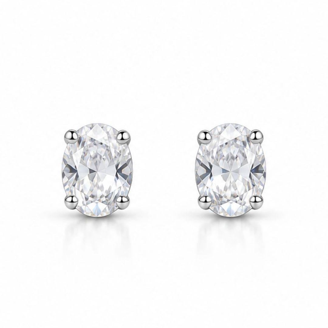 Brinco Pedra Oval Cristal - Prata 925